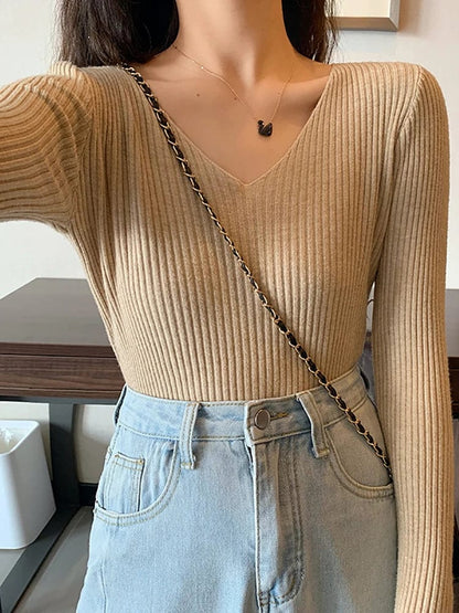 LD Basic gebreide trui met V-hals