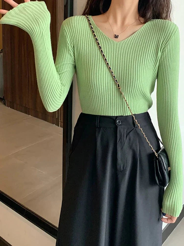 LD Basic gebreide trui met V-hals