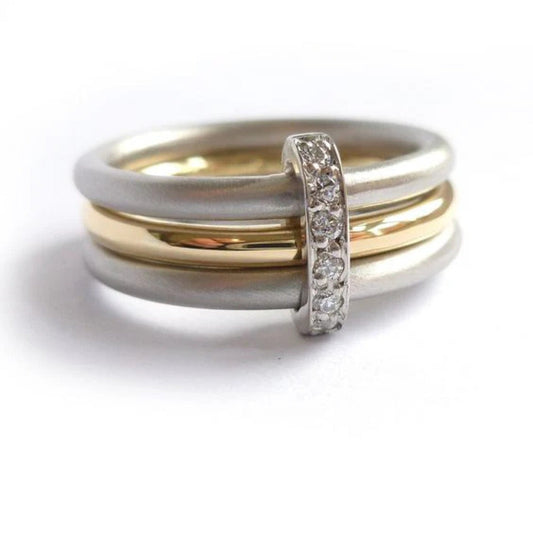 Layer Zirconia Gold & Silver Ring