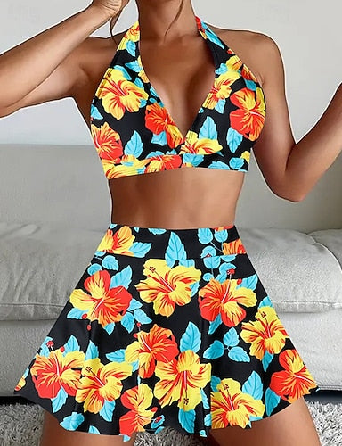 Tankini Two Piece Swimsuit Backless Swimwear Swimwear Black Yellow Breathable Quick Dry Lightweight Sleeveless - Swimming Surfing Beach Summer Spring