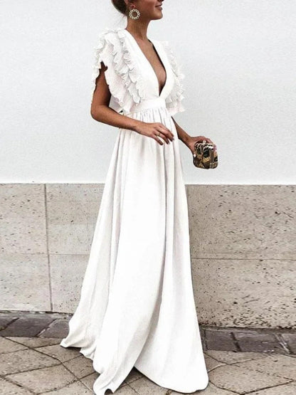 LD | Elegante jurk met V-hals en mouwen met ruches