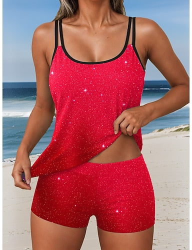 Tankini 2 Piece Swimsuit Shorts Backless Vacation Beach Wear Ombre Graphic U Neck Sleeveless Bathing Suits