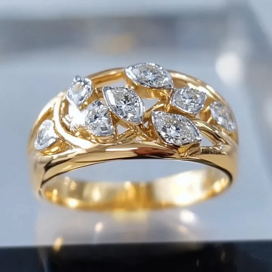 Vintage Leaf Zirconia Golden Ring